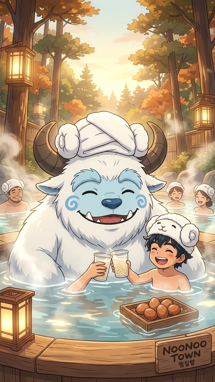 羊タオルを巻いて露天温泉でシッケを一杯